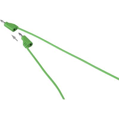 Zwei grüne Bananenstecker, einer zeigt auf den anderen; sie scheinen verbunden zu werden.