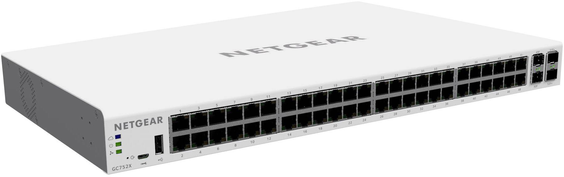 NETGEAR Smart GC752X - Switch - L3 - Smart - 48 x 10/100/1000 + 2 x Gigabit SFP (Uplink) + 2 x 10 Gigabit SFP+ (Uplink) - Desktop, an Rack montierbar