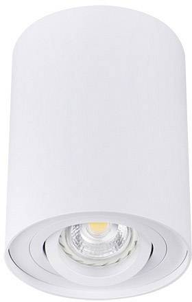 Zylinderförmige, weiße Deckenleuchte mit sichtbarem LED-Leuchtmittel. Modernes Design, geeignet für Innenräume.