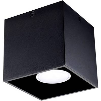 Schwarze, würfelförmige Deckenleuchte mit integriertem LED-Spotlicht. Modernes Design, geeignet für Innenbeleuchtung.