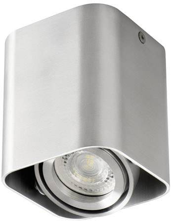 Silberne, quadratische Deckenleuchte mit sichtbarem LED-Leuchtmittel, modernem Design und gebürsteter Metalloberfläche.