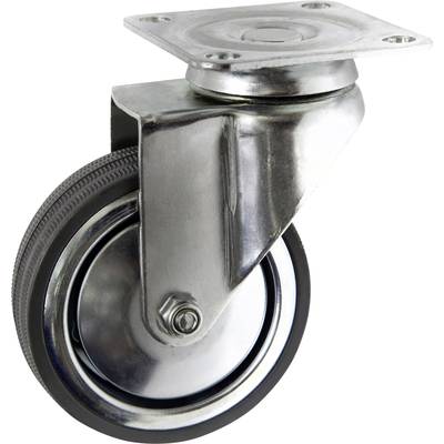 Metallisches Lenkrollenrad mit Befestigungsplatte, geeignet für Möbel oder Transportgeräte. Glänzende Oberfläche und stabiler Aufbau.