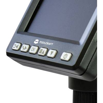 Nahaufnahme eines elektronischen Geräts mit Bildschirm und Bedienknöpfen, darunter 'OK' und ein Netzschalter-Symbol, von der Marke Toolcraft.