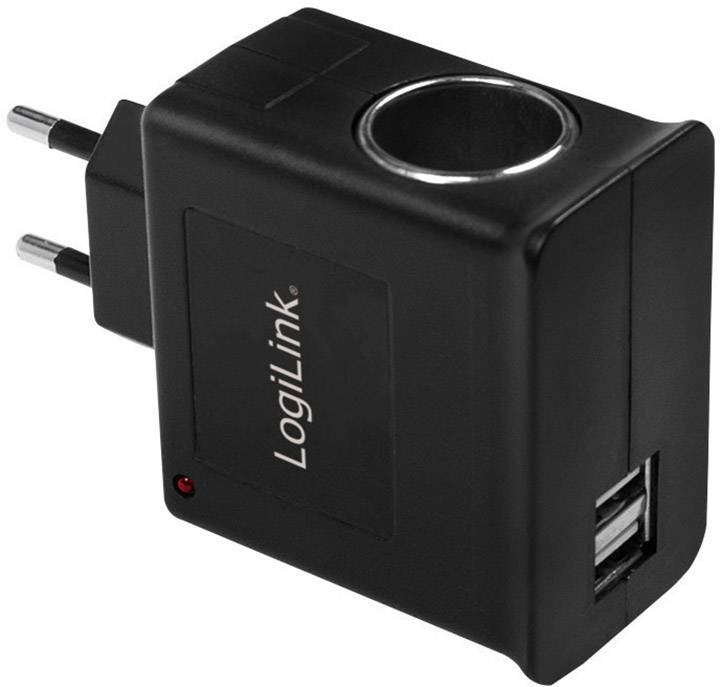 LogiLink Steckdosenadapter, 2x USB-Ports + 1x Zigarettenanzünder Buchse, 12W-2
