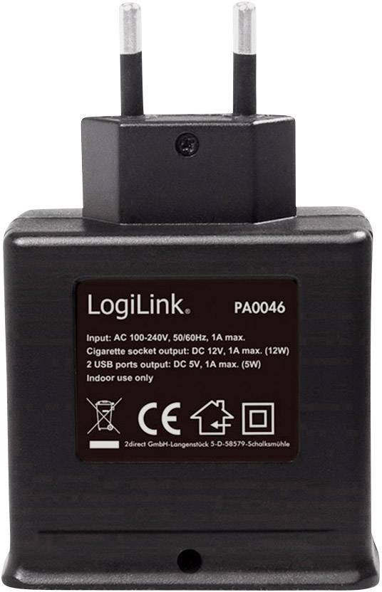 LogiLink Steckdosenadapter, 2x USB-Ports + 1x Zigarettenanzünder Buchse, 12W-4