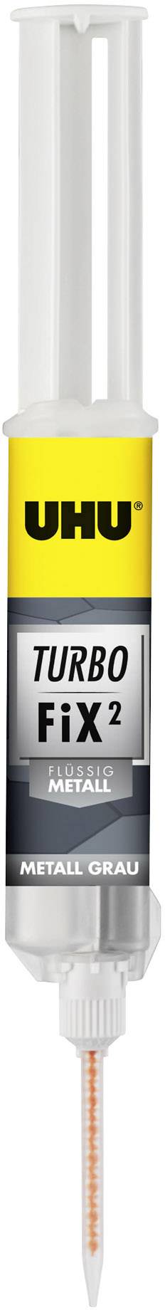'UHU Turbo Fix 2' Klebstoff, für Metall, grau, in einer Doppelspritze mit feiner Spitze für präzises Verkleben.