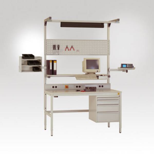 Manuflex LZ8236.7035 ESD Schwenkarm Ablageboard 570x370mm mit Doppelgelenk für ALU Tisch RAL7035 lichtgrau leitfähig  Lichtgrau