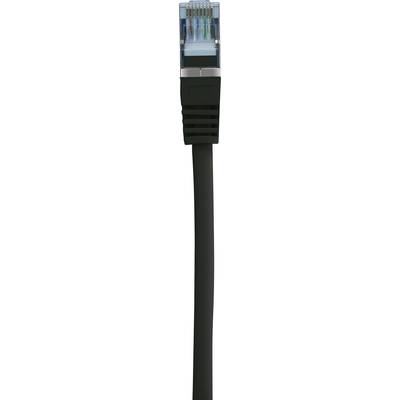 Schwarzes Ethernet-Kabel mit RJ-45-Stecker, sichtbar sind die farbigen Innenkabel, dient zur Netzwerkverbindung.