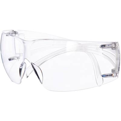 Eine transparente Schutzbrille mit seitlichem Schutz, geeignet für Arbeiten in Laboren oder Werkstätten, um die Augen vor Partikeln zu schützen.