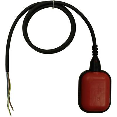 Roter Schwimmerschalter mit schwarzem Kabel und freiliegenden Drähten.