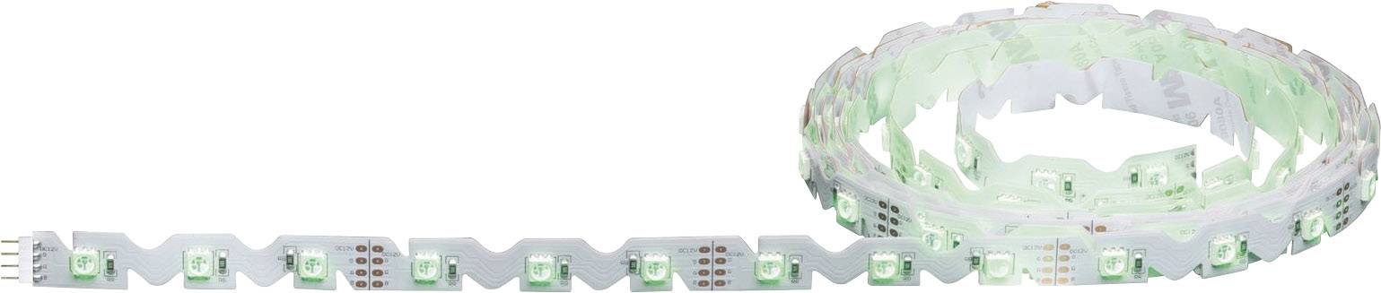 Eine weiße LED-Lichterkette, teilweise aufgerollt, mit grünen Schaltkreisen und sichtbaren Anschlusspunkten auf einem weißen Hintergrund.