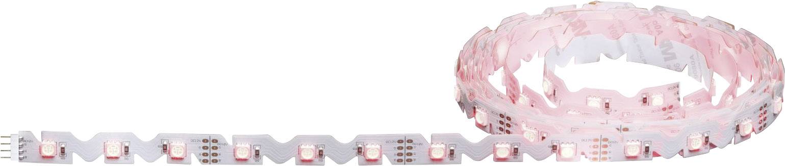 Ein aufgerolltes LED-Lichtband in weiß und rosa Tönen.