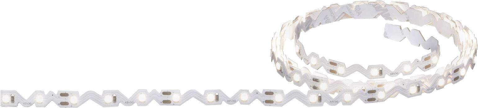 Ein gerollter LED-Streifen, der flexible Beleuchtung ermöglicht. Weißes Band mit kleinen rechteckigen Leuchtdioden entlang der Länge.