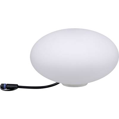 Weiße, runde Lampe mit schwarzem Kabel.