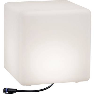 Ein leuchtender, weißer Kubus mit einem schwarzen Kabel, möglicherweise eine Lampe oder Leuchte.