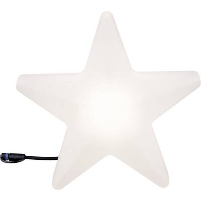 Weiße Sternlampe mit schwarzen Kabel, leuchtet hell.
