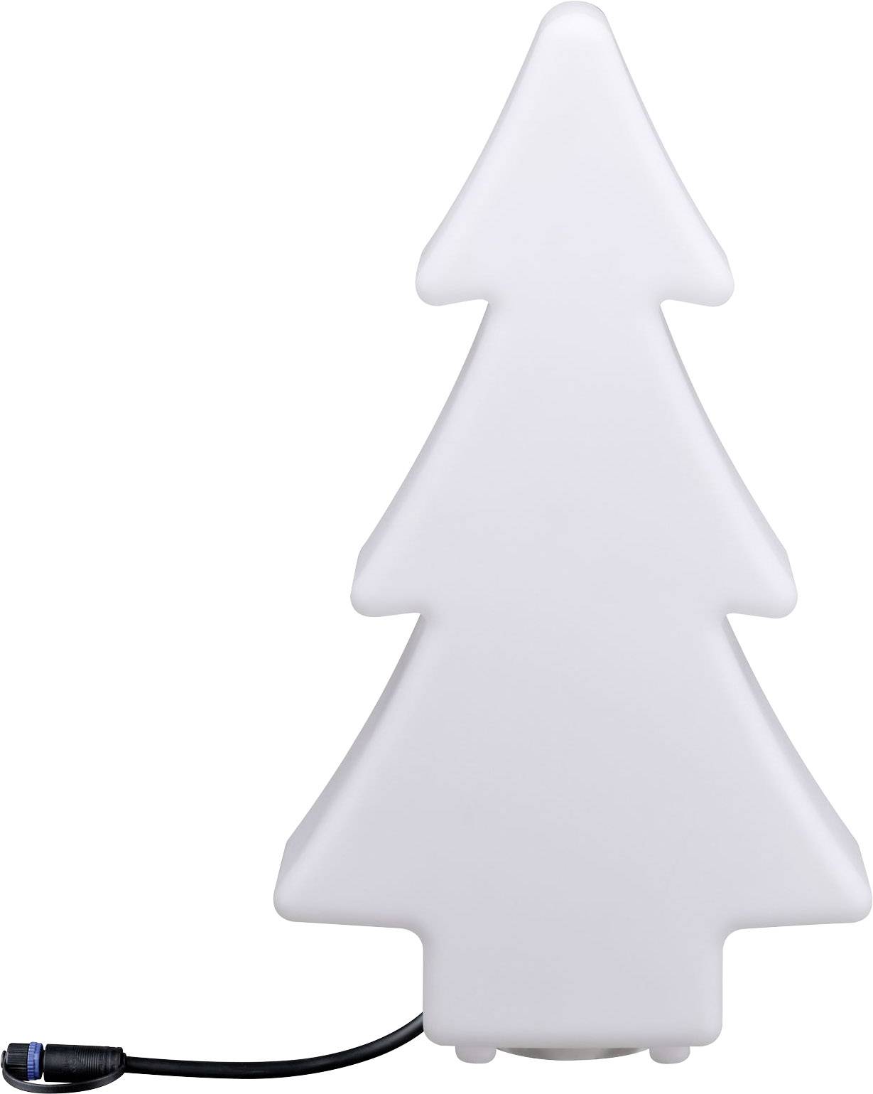 Weiße, stilisierte Tannenbaum-Lampe mit schwarzem Stromkabel, ideal für festliche Dekorationen.