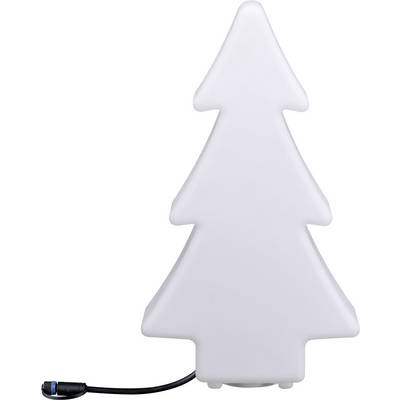 Weiße, stilisierte Tannenbaum-Lampe mit schwarzem Stromkabel, ideal für festliche Dekorationen.