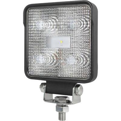 Ein quadratischer LED-Arbeitsstrahler mit vier sichtbaren LED-Linsen und einem zentralen Chip, montiert auf einem Metallhalterung.