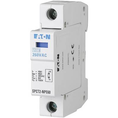Ein Überspannungsschutzgerät von Eaton, Modell SPCT2-NPE60, mit Nennspannung 260VAC und Stromstärke bis zu 40kA.