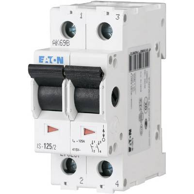 'Ein zweipoliger Leitungsschutzschalter von Eaton, Modell IS-125/2, mit einer Nennstromstärke von 125A und einer Spannung von 415V.'