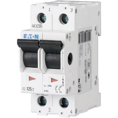 Ein zweipoliger Leitungsschutzschalter der Marke Eaton mit der Aufschrift 'IS-125/2'. Entwickelt für Stromstärke bis 125A.