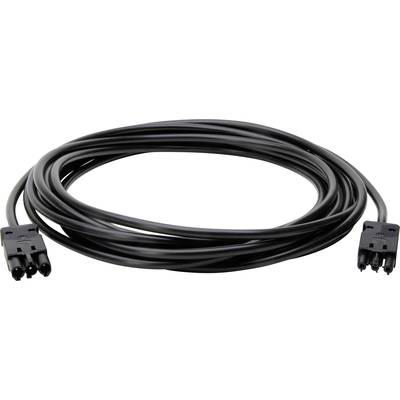 Schwarzes Verlängerungskabel mit zwei identischen Steckern an den Enden, typischerweise für elektrische Geräte verwendet.