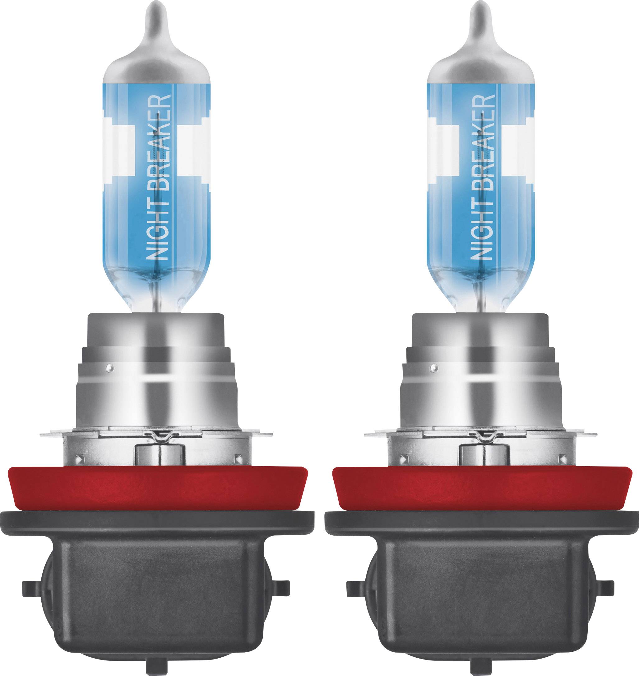Zwei H7-Halogenlampen mit blauem Licht für Autoscheinwerfer, mit der Aufschrift 'Night Breaker', auf weißem Hintergrund.