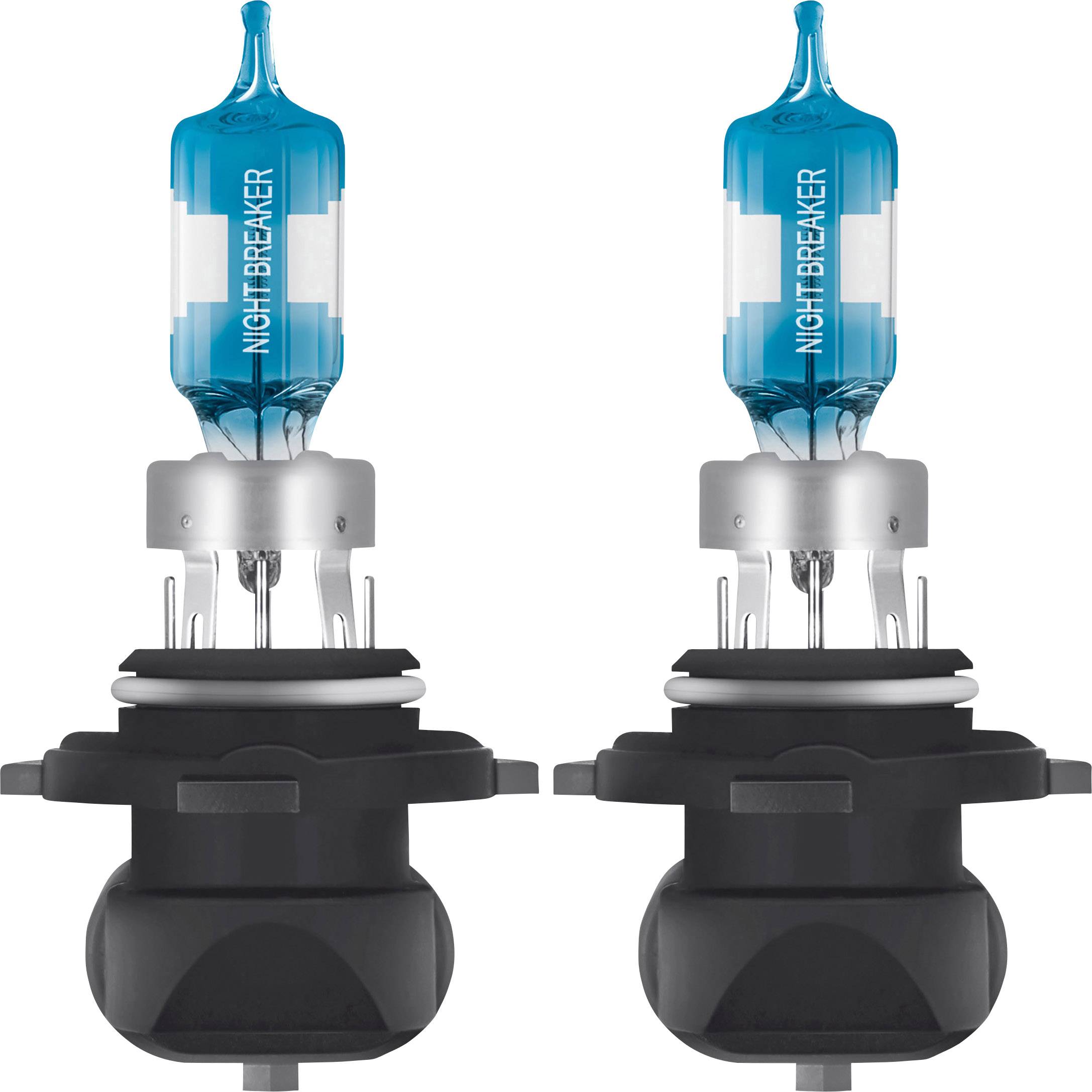 Zwei identische blaue Halogenlampen mit der Aufschrift 'Night Breaker', geeignet für Fahrzeugbeleuchtung, auf weißem Hintergrund.