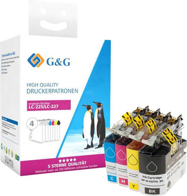 G&G Druckerpatrone ersetzt Brother LC-227XLBK, LC-225XLC, LC-225XLM, LC-225XLY Kompatibel Kombi-Pack Schwarz, Cyan, Magenta, Gelb NP-B-0227XLBK/225XLCMY 14786