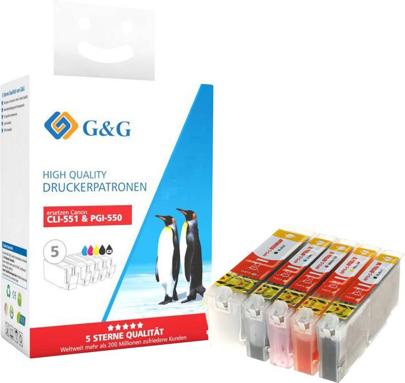 5 XL für Canon PGI-550BK CLI-551 Schwarz//Cyan//Magenta//Gelb Tintenpatronen