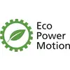 Ein grünes Zahnrad mit einem Blatt darin, daneben der Text 'Eco Power Motion'. Symbolisiert umweltfreundliche Energiebewegung.