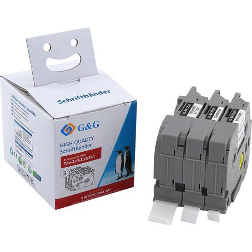 G&G 5T221M-3TD Schriftband 3er Set Bandfarbe: Weiß Schriftfarbe: Schwarz 9 mm, 12 mm, 18 mm 8 m