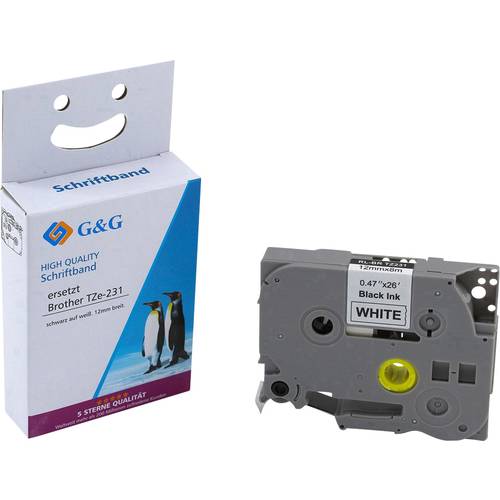 Schriftband G&G 14952 Kompatibel ersetzt Brother TZe-231 Bandfarbe: Weiß Schriftfarbe: Schwarz 12 mm 8 m