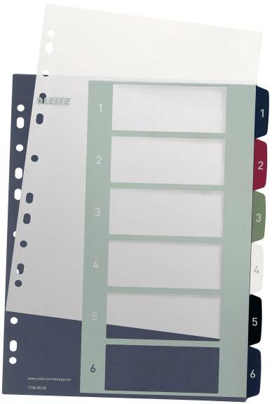 Register aus Kunststoff mit sechs farbigen, nummerierten Tabs und beschriftbaren Feldern, ideal zur Dokumentenorganisation.