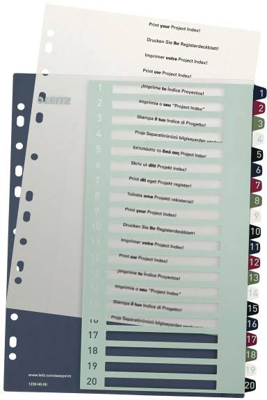 Thumbnail - Leitz 1239 Style Register DIN A4 1-20 Polypropylen Mehrfarbig 20 Registerblätter extrabreit, PC-beschriftbar 1239-00-00