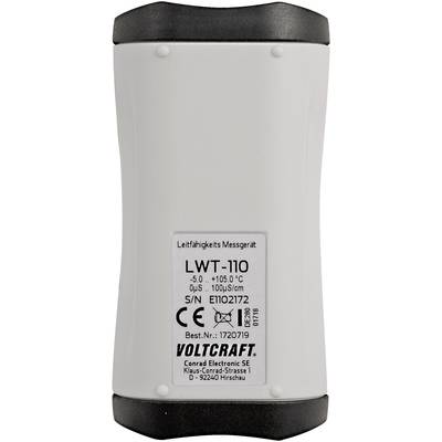 Leitfähigkeitsmessgerät LWT-110 von Voltcraft, zeigt Temperaturbereich von -5 bis +105 °C und Leitfähigkeit von 0-100µS/cm.