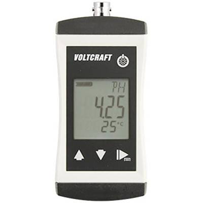 Digitales Messgerät mit Display zeigt pH-Wert von 4,25 und Temperatur von 25°C an. Markenname oben, Bedienknöpfe unten.