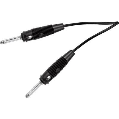 Zwei schwarze Bananenstecker verbunden mit einem schwarzen Kabel. Geeignet für elektrische Tests und Messungen.