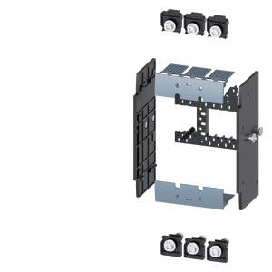 'Einzelteile eines Montagesatzes für elektronische Geräte, bestehend aus einer Metallhalterung, Kunststoffabdeckungen und Befestigungselementen.'