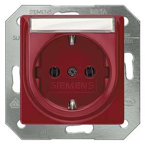 Rote Steckdose von Siemens mit silberner Umrandung, geeignet für Schuko-Stecker.