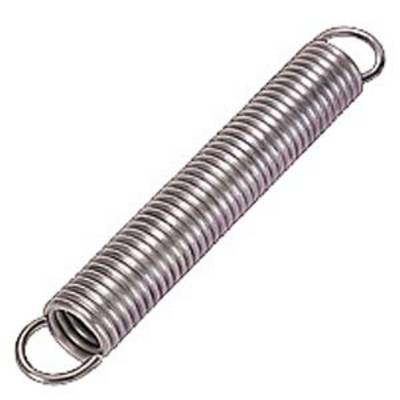 Metallische Zugfeder mit Haken an beiden Enden, verwendet für Spannung und Bewegung in mechanischen Anwendungen.