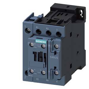 Ein elektrischer Siemens-Schütz, Modell Sirius, grau und schwarz, mit mehreren Anschlüssen für industriellen Einsatz.