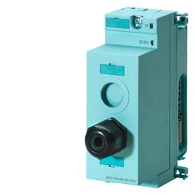 Ein rechteckiges elektrisches Gerät in türkis mit schwarzen Anschlüssen und Beschriftung 'DC24V'. Hauptsächlich in der Industrie verwendet.