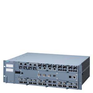 Ein grauer Netzwerk-Switch mit mehreren Ethernet-Ports und Bedienelementen, die auf den professionellen Gebrauch hinweisen.
