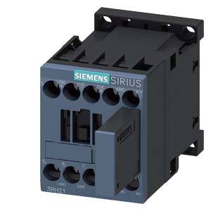 'Siemens SIRIUS Schütz 3RH21' in Schwarz, mit Anschlüssen oben und unten, rechteckiger Form; industrielles Schaltelement.