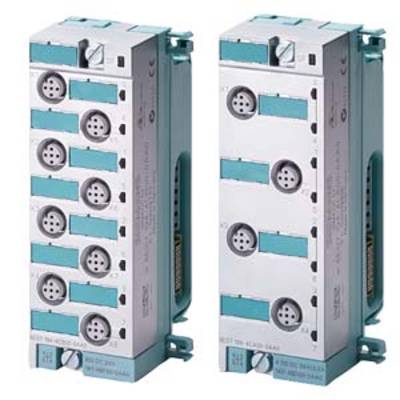 Zwei modulare, vertikale elektronische Geräte mit Steckanschlüssen in Reihe. Sie sind blau und grau, geeignet für industrielle Anwendungen.