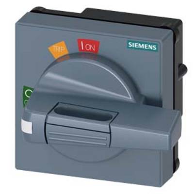 Ein grauer Siemens-Schalter zeigt die Stellungen 'ON', 'TRIP' und 'OFF'. Der Hebel steht auf der Position 'ON'.