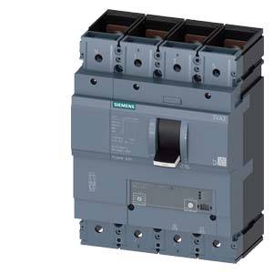 Ein grauer Leistungsschalter von Siemens mit mehreren Anschlüssen oben, geeignet für elektrische Verteilungen und Schutzanwendungen.