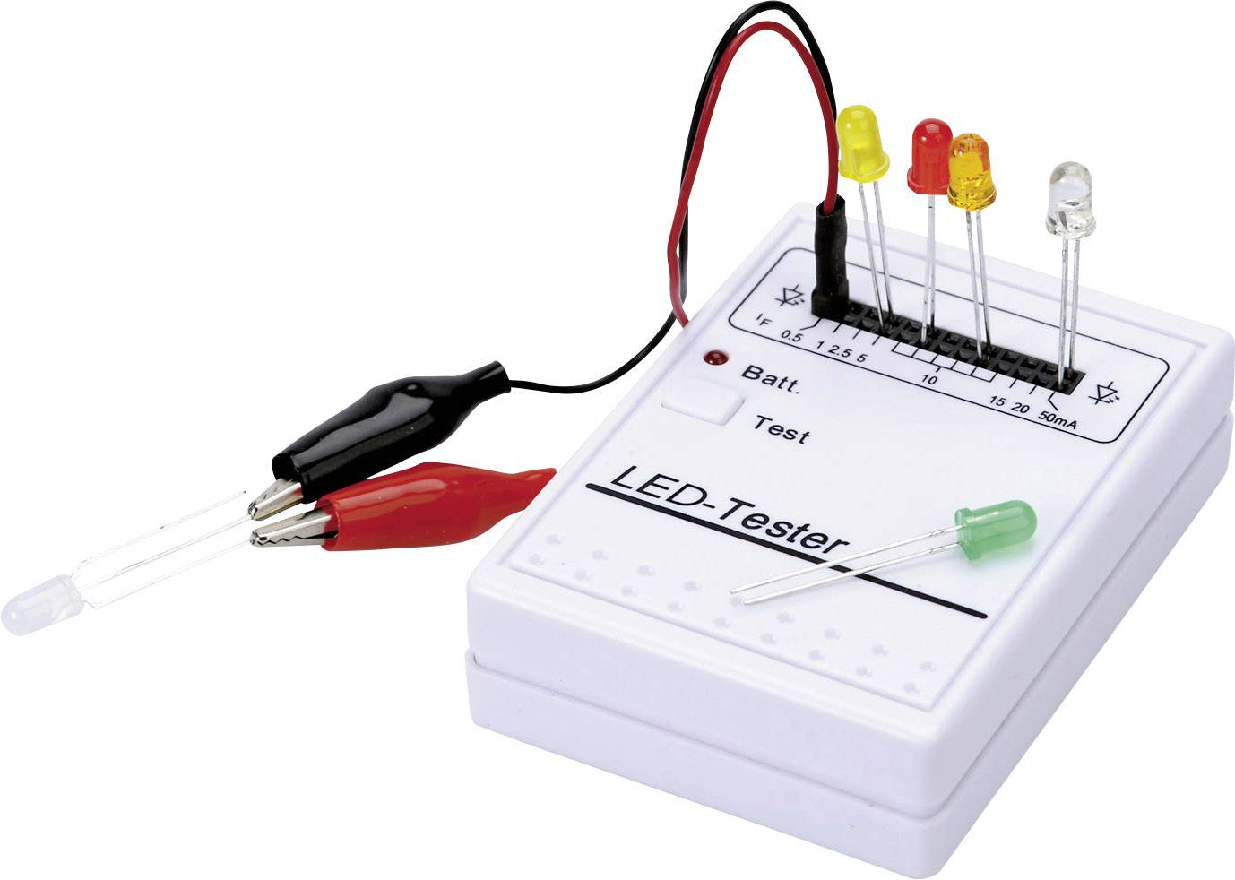 inkl LED Tester für 12 LEDs Funktionen Helligkeit und Polarität 9V Batterie 